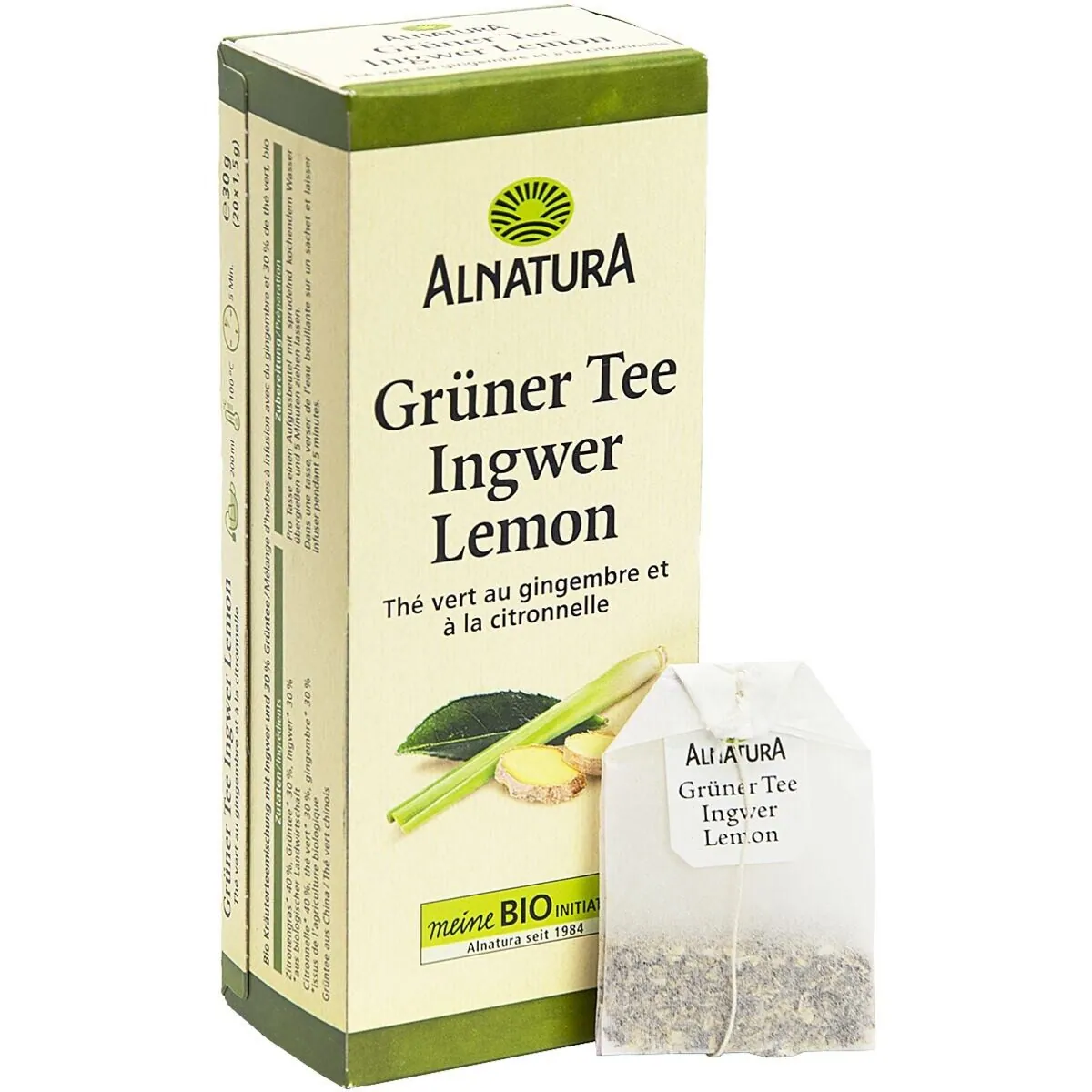 Alnatura Ingwer-Lemon Tee, aromatisierter Grüntee, 20 Aufgussbeutel — erfrischend, vegan, ideal für warme und kalte Zubereitung 2
