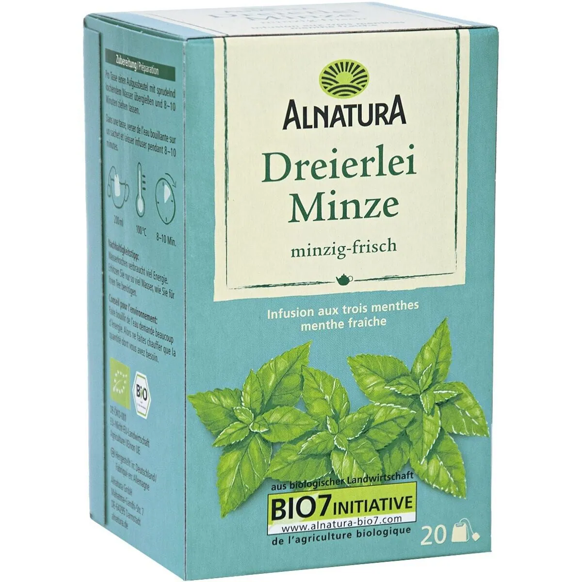 Alnatura Tee Dreierlei Minze, Kräutertee, frisch und minzig