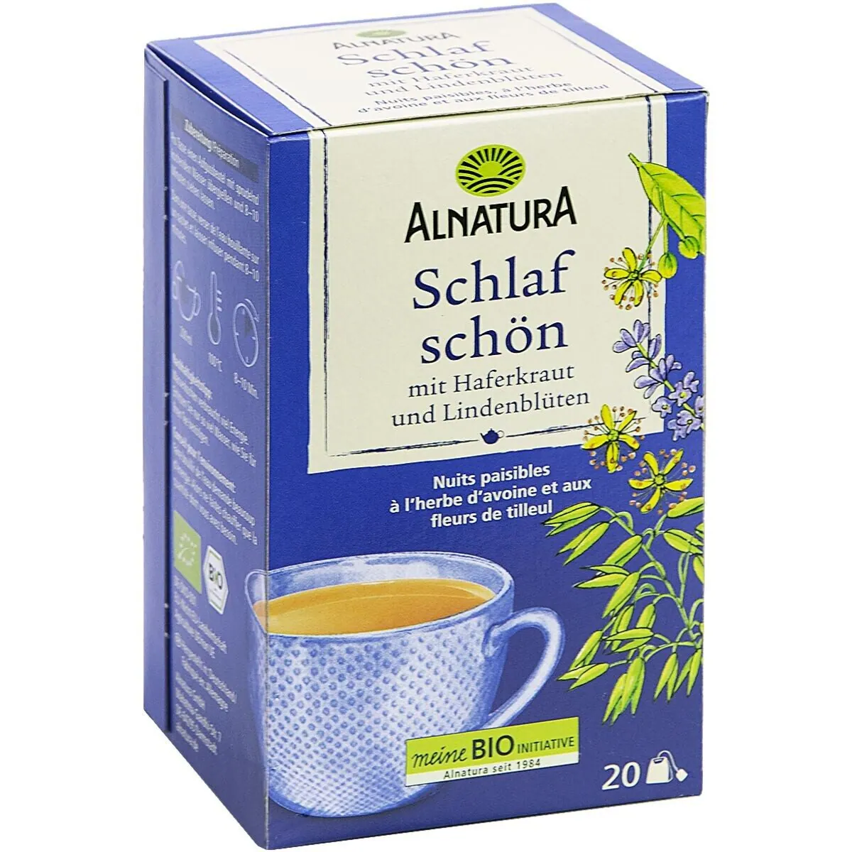 Alnatura Schlafschön-Tee, Kräutertee, 20 Aufgussbeutel, vegan, mild und blumig