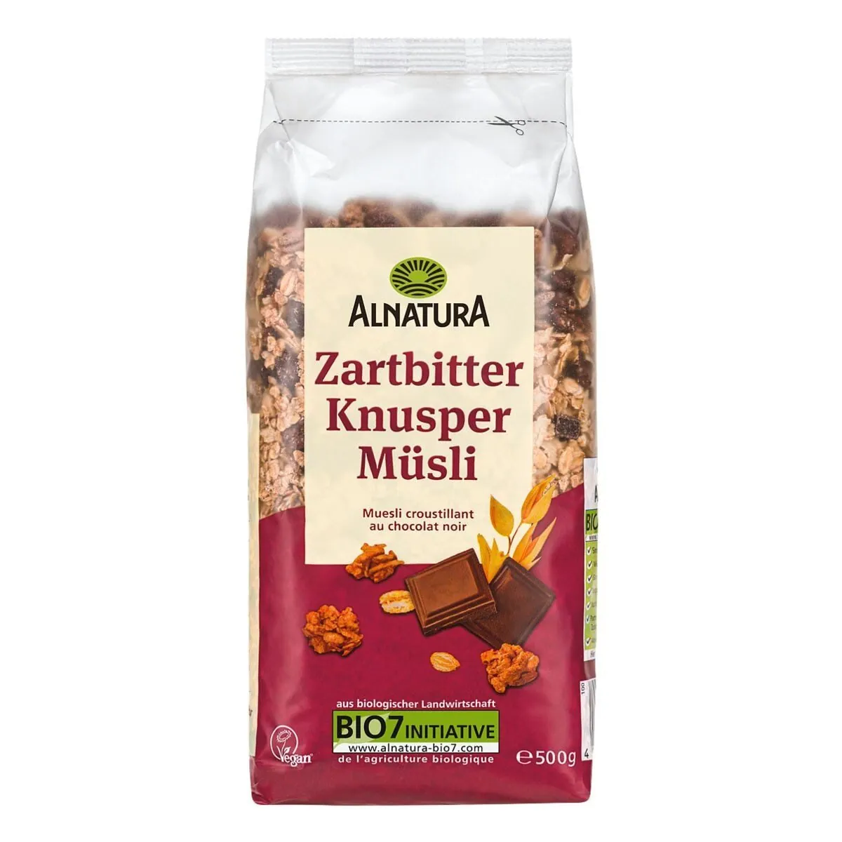 Alnatura Bio Zartbitter Knusper-Müsli, vegane Rezeptur, 500 g