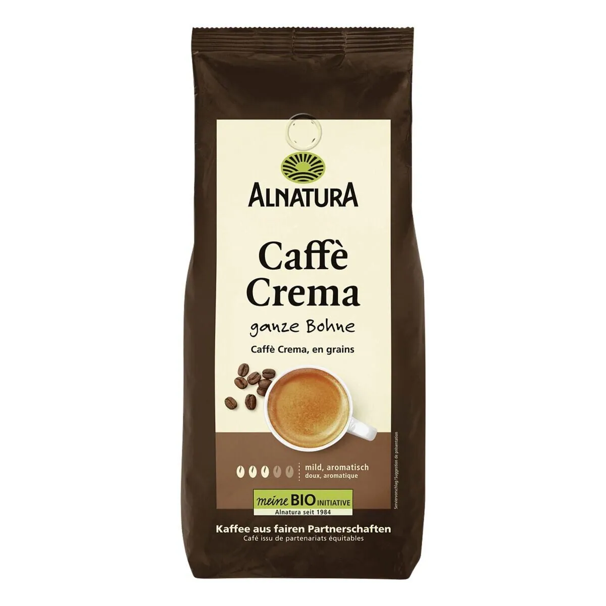 Alnatura Caffè Crema Kaffee, ganze Bohnen, mild-aromatisch, 1 kg