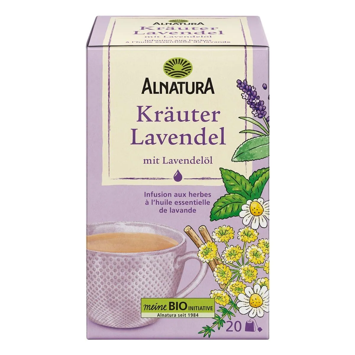 Alnatura Kräuter Lavendel Tee, blumig und mild, 20 Aufgussbeutel