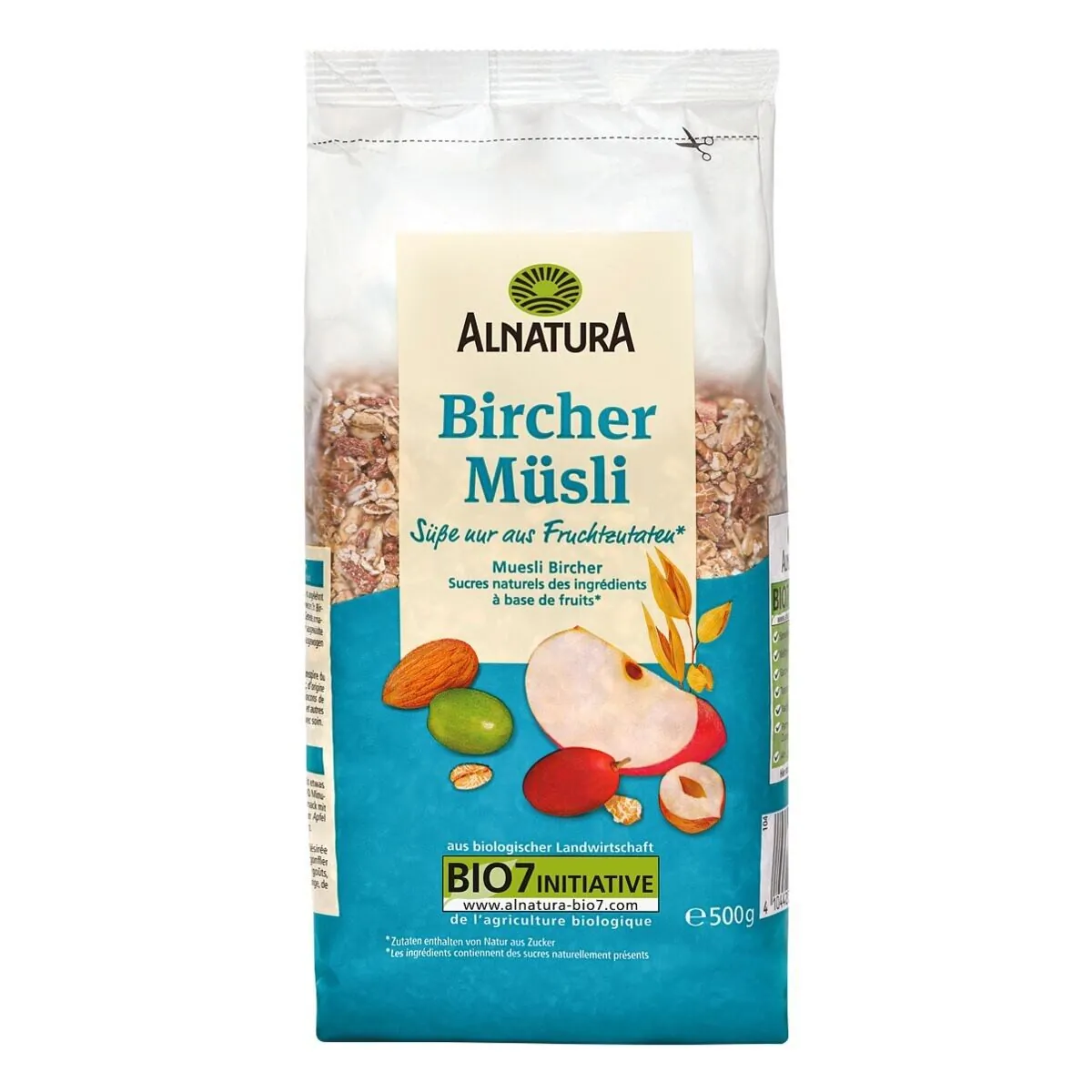 Alnatura Bircher Müsli, 500 g, reich an Ballaststoffen, glutenfrei, ohne Zuckerzusatz