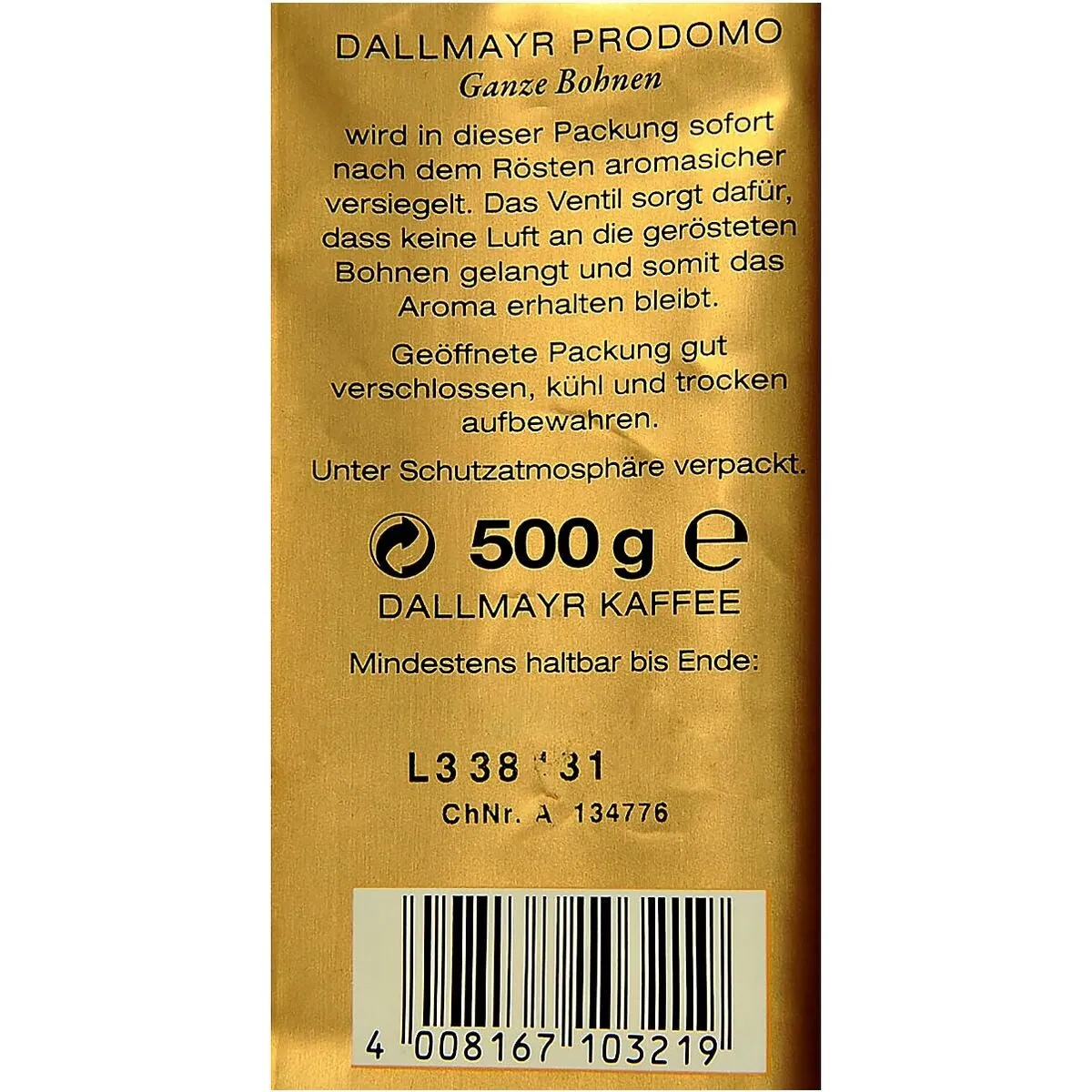 Dallmayr Prodomo Kaffee, 500 g, ganze Bohnen, 100% Arabica 3