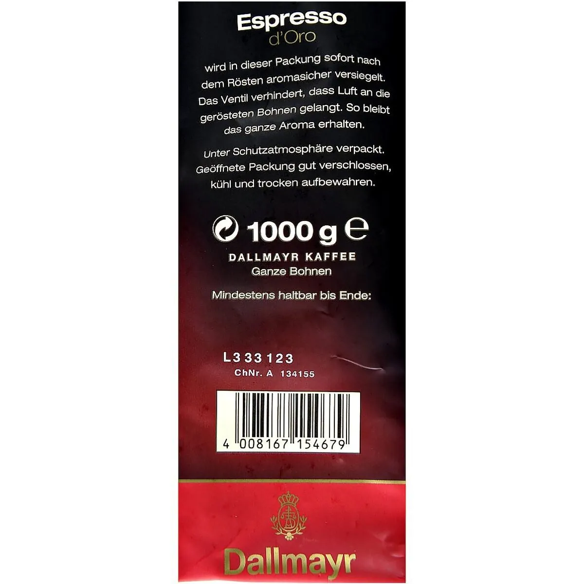 Dallmayr Espresso d'Oro, ganze Bohnen, kräftig-würzig und samtige Crema — 1 kg 2