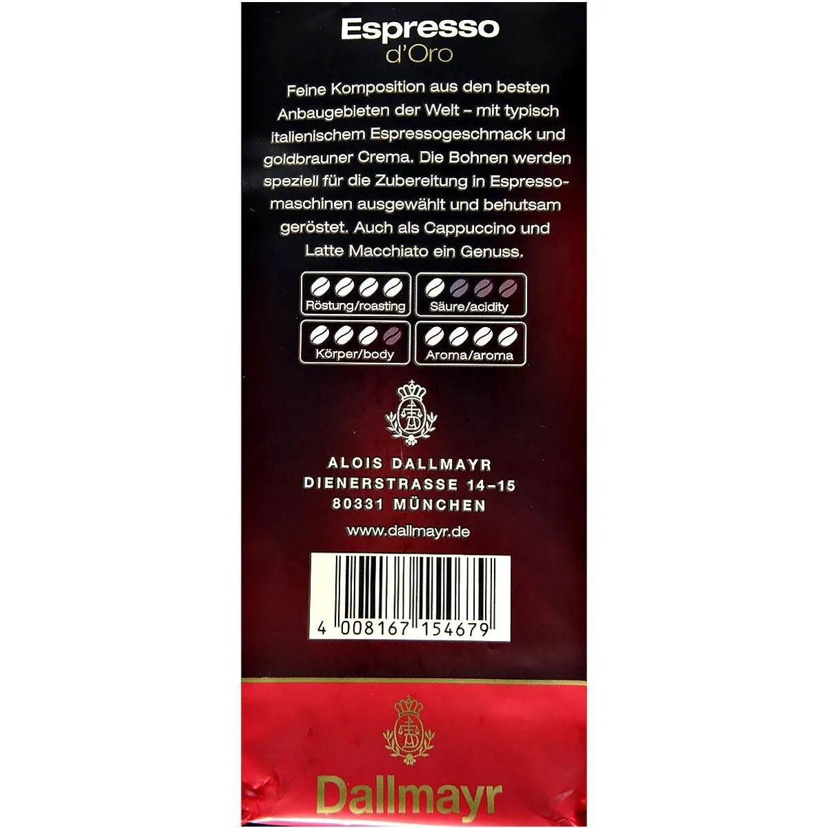 Dallmayr Espresso d'Oro, ganze Bohnen, kräftig-würzig und samtige Crema — 1 kg 3