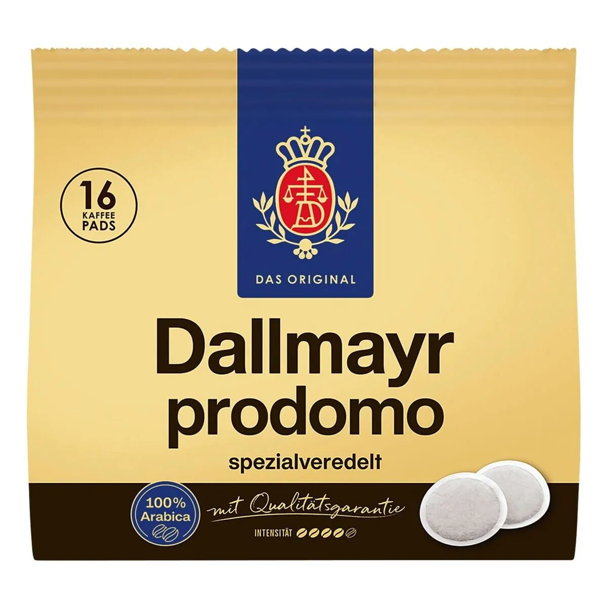 Dallmayr Kaffee Prodomo, 16 Pads, aromatischer Geschmack, einfache Zubereitung, hochwertige Bohnen
