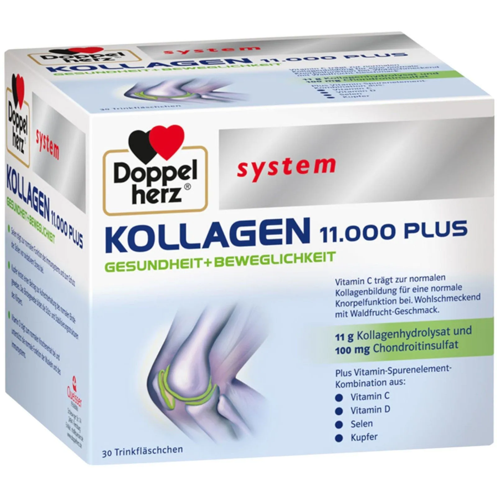 Doppelherz Kollagen 11.000 Plus, 11g Kollagenhydrolysat, 100mg Chondroitinsulfat, Waldfrucht-Geschmack