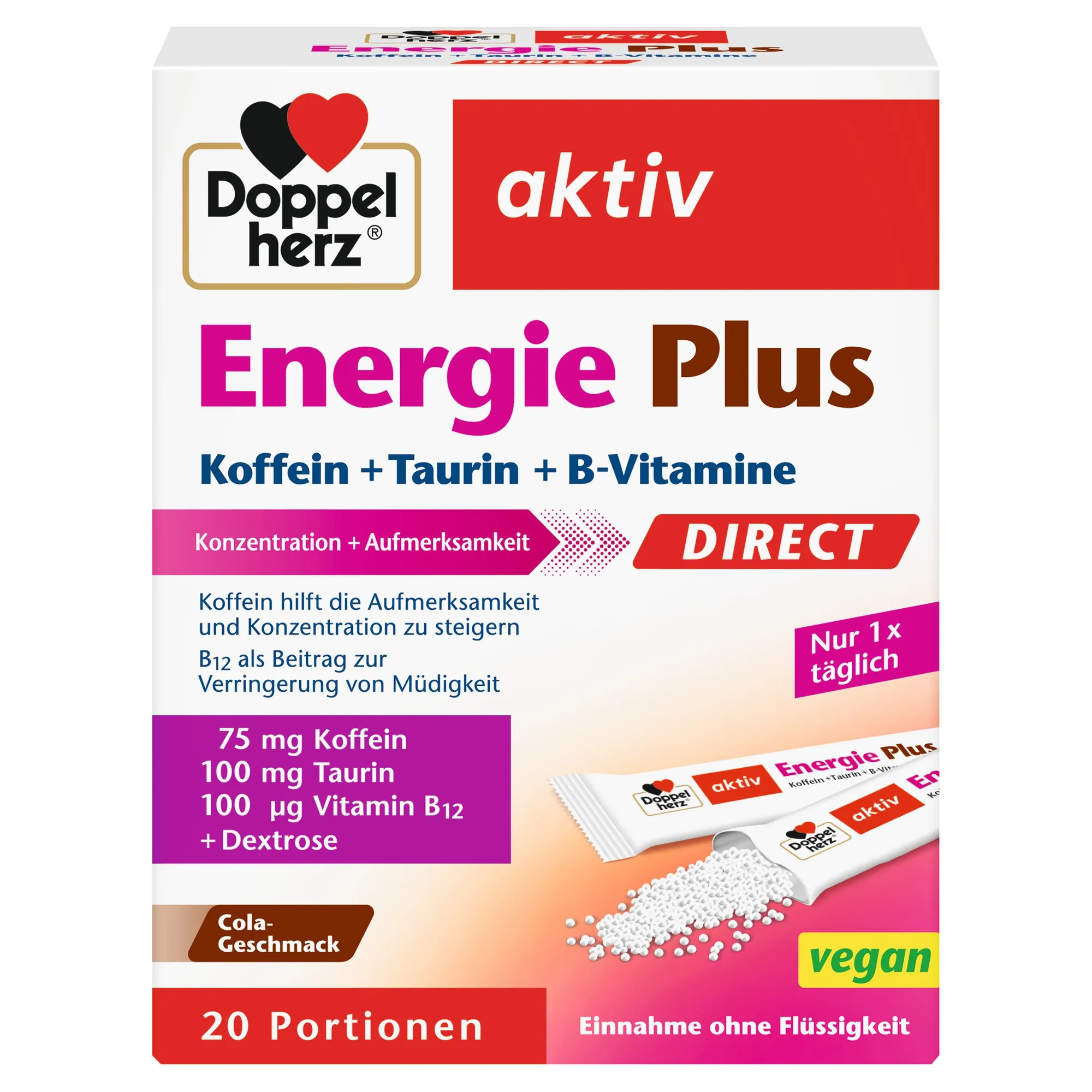 Doppelherz Energie Plus direct, Kapseln mit Taurin und Koffein, 20 Portionen