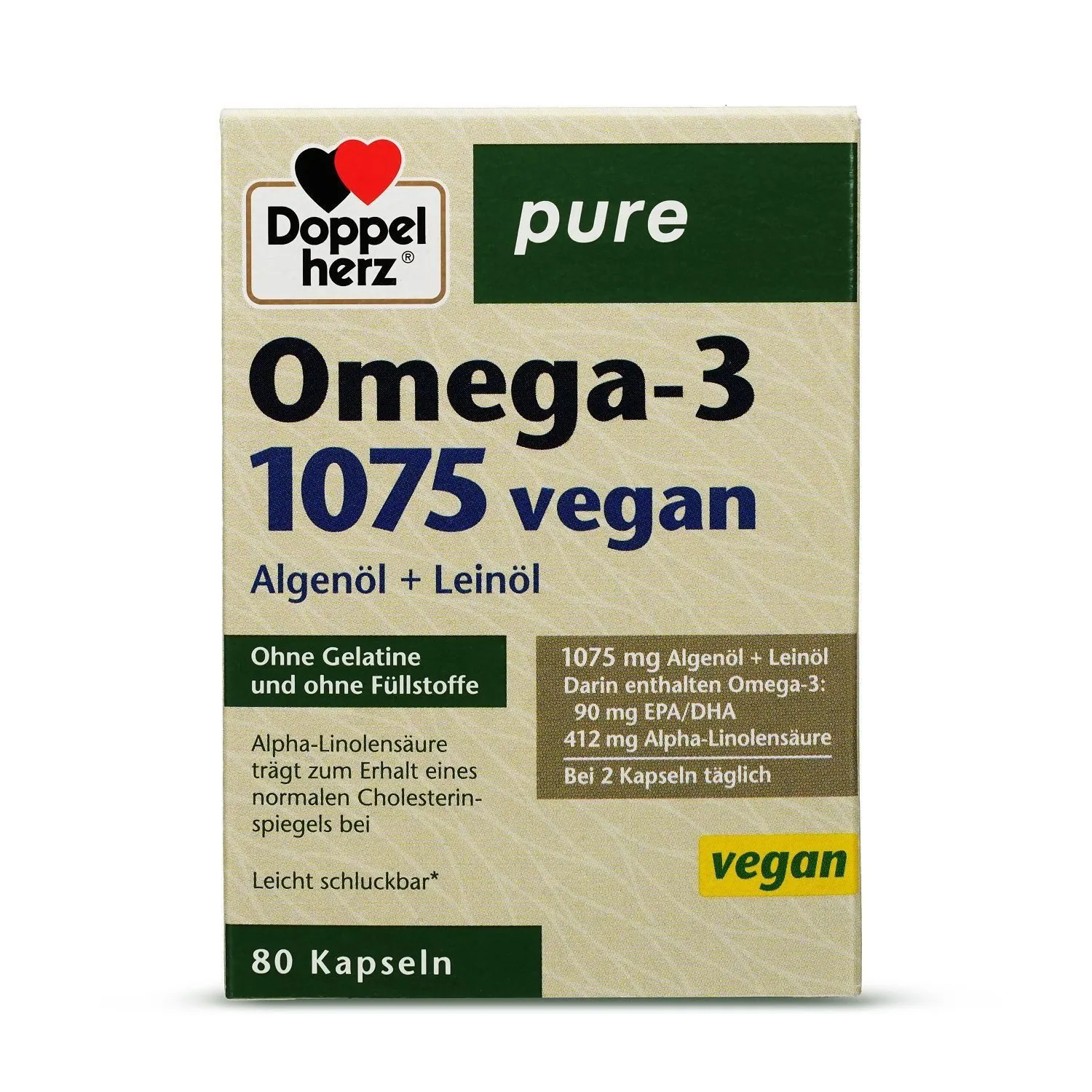 Doppelherz Omega-3 1075 vegan Kapseln, kleine leicht schluckbare Kapseln, 80 Stück 2