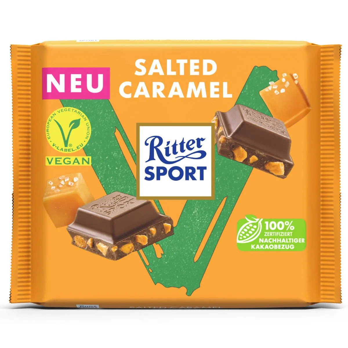 Ritter Sport Vegan Salted Caramel, 100g Tafel, vegane Schokolade, salzig-süßer Genuss