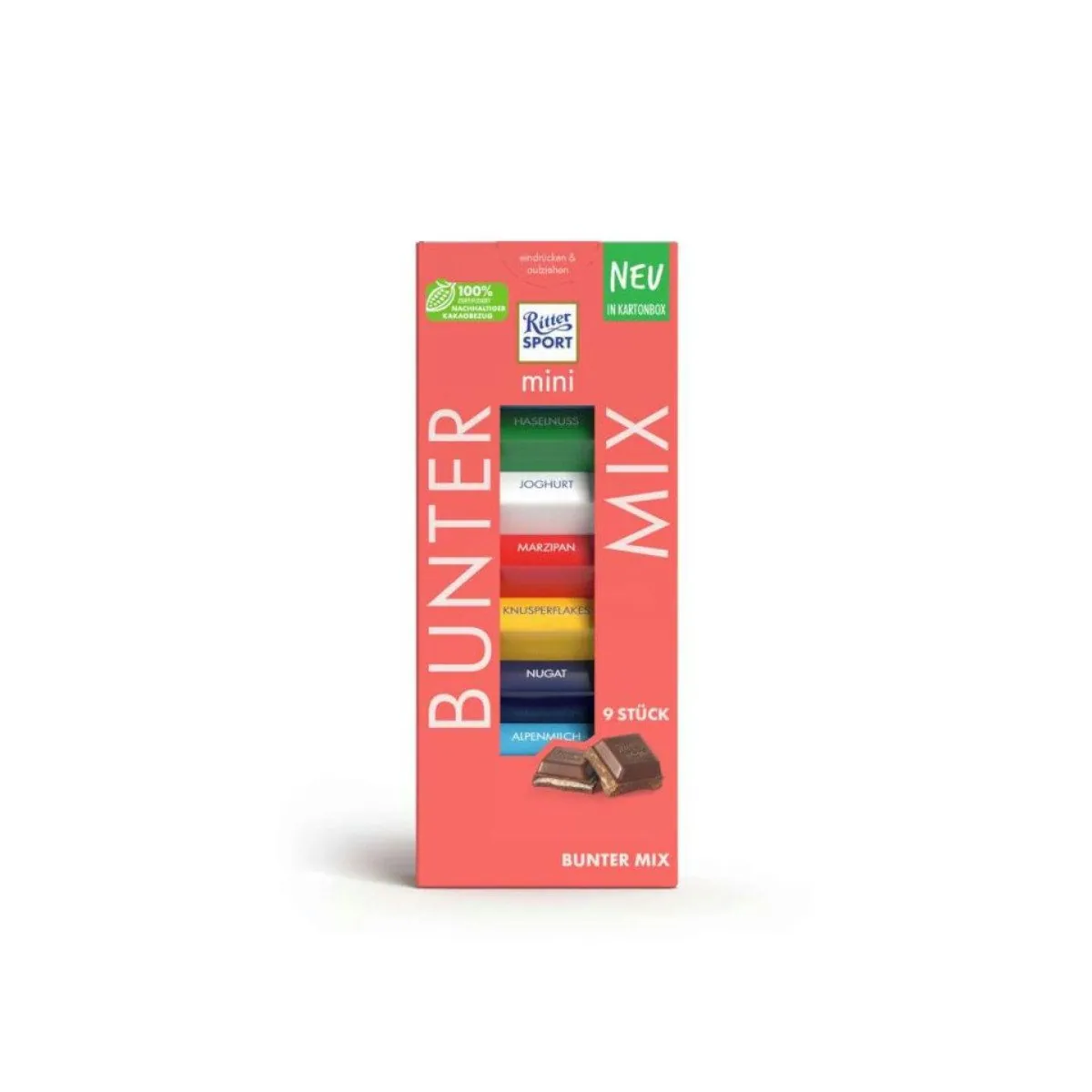 Ritter Sport Mini 9er Bunter Mix, sechs köstliche Sorten, praktisches Format