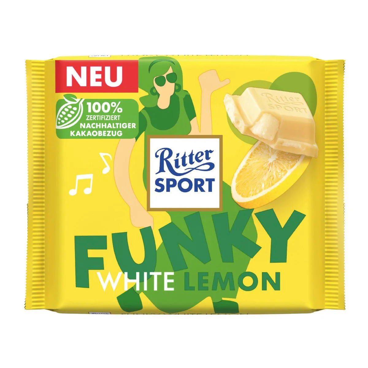 Ritter Sport White Lemon Tafel, erfrischende Zitronencreme, weiße Schokolade, 100g