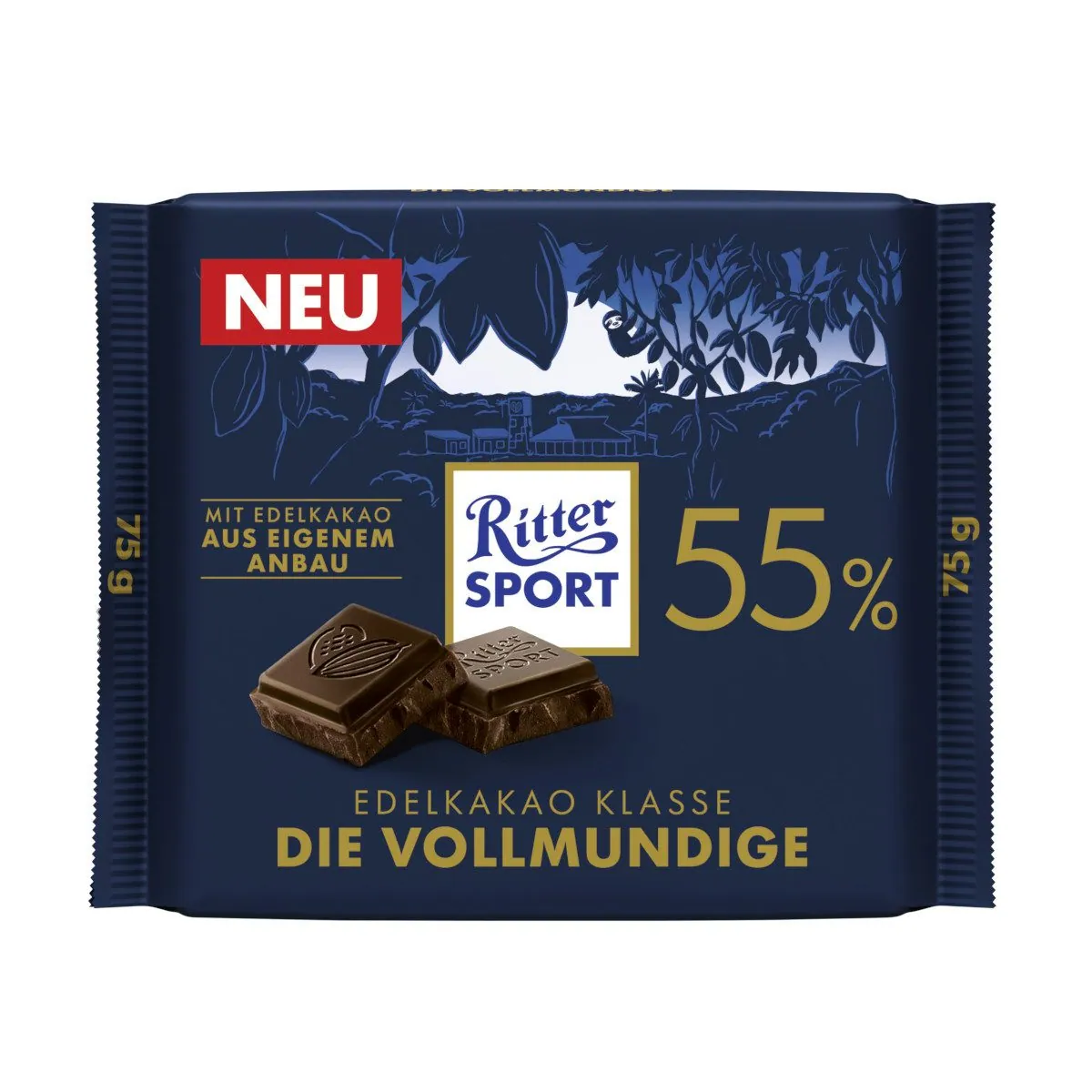 Ritter Sport Edel-Halbbitter-Schokolade, vollmundiger Genuss in 75g