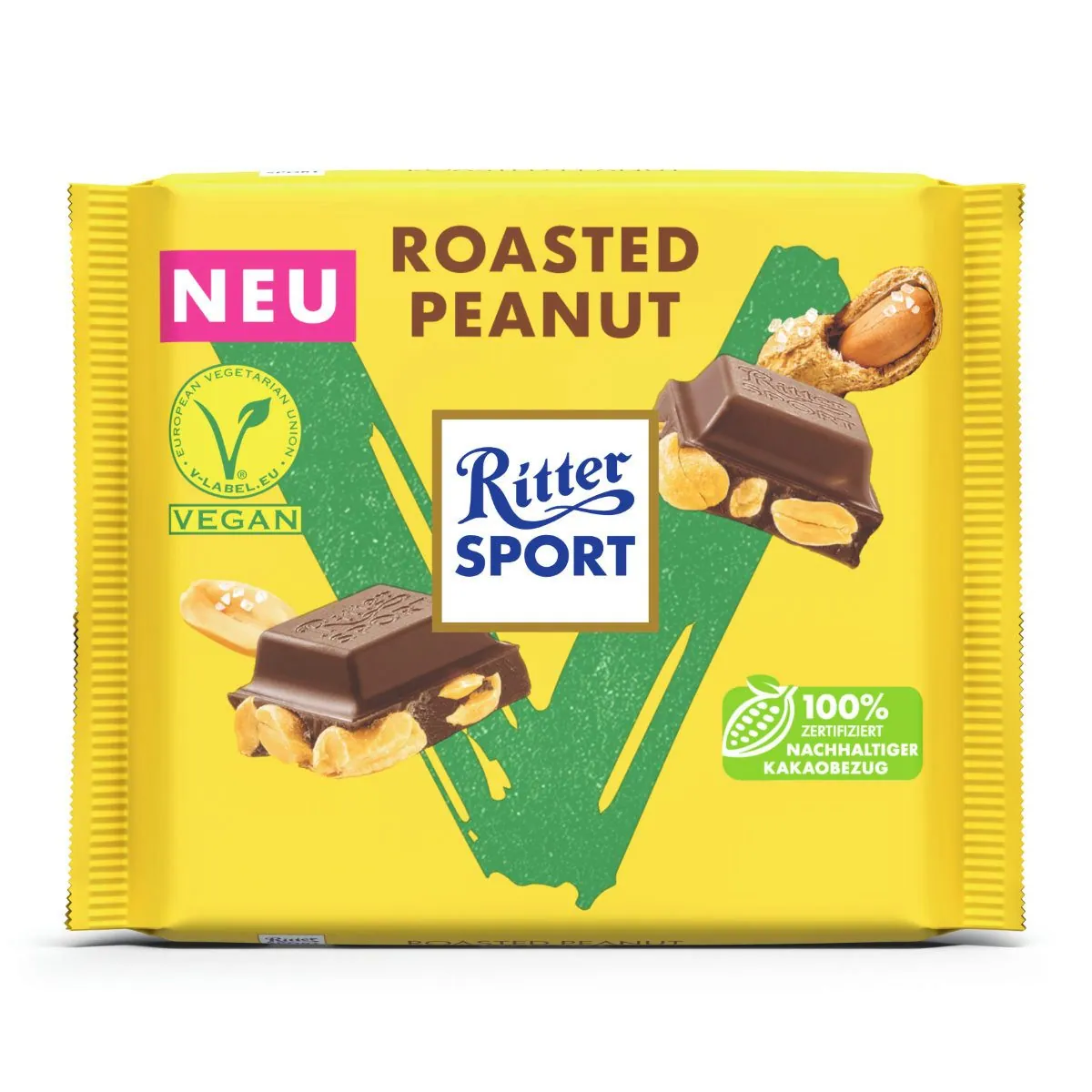 Ritter Sport Vegan Roasted Peanut, vegane Schokolade mit Erdnüssen — 100g Genuss