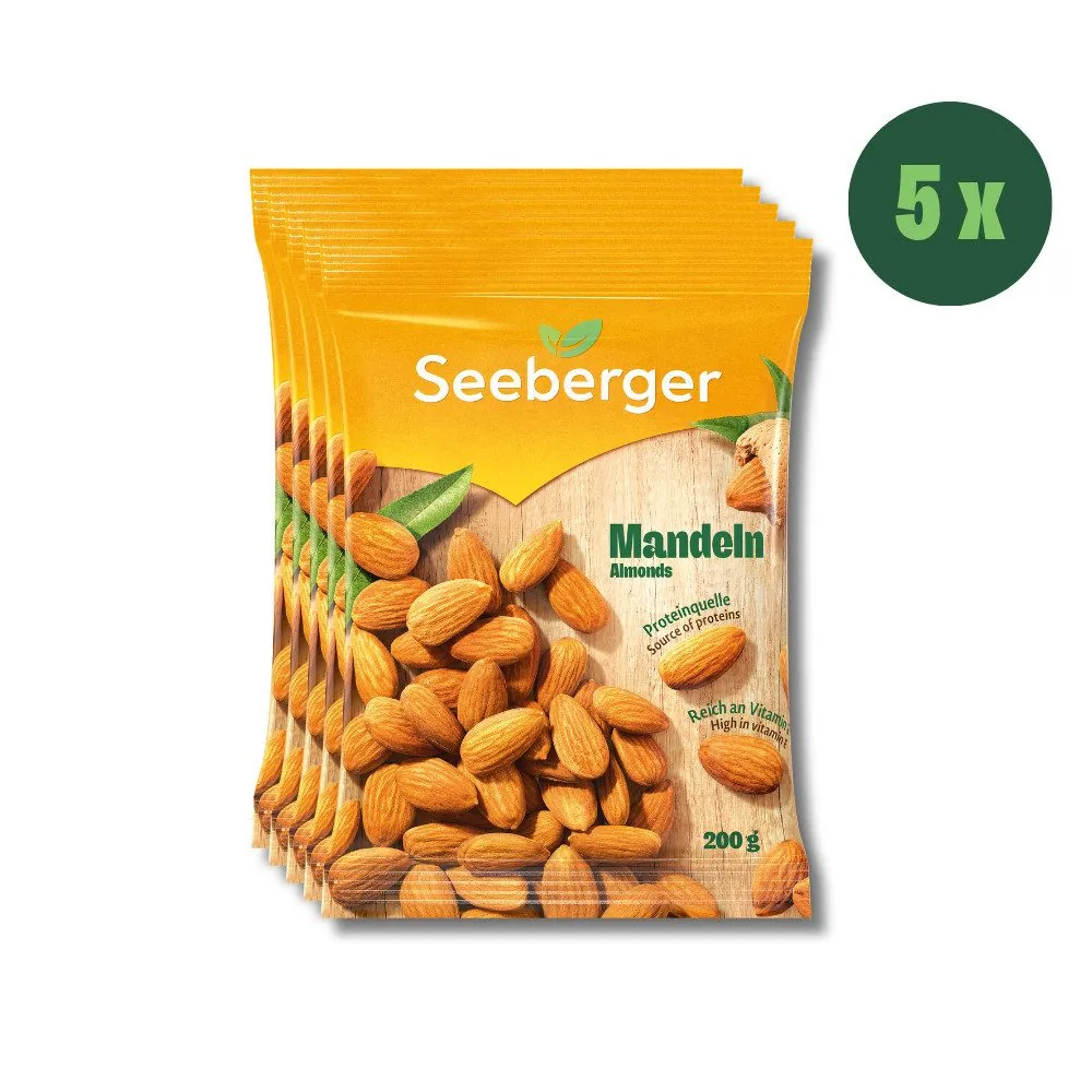 Seeberger Mandeln Multipack, 5 x 200 g, naturbelassen, proteinreich