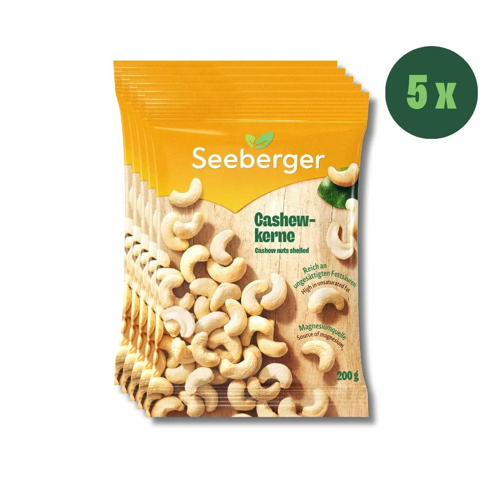 Seeberger Cashewkerne Multipack, reichhaltig, vielseitig, knusprig — 5 × 200 g