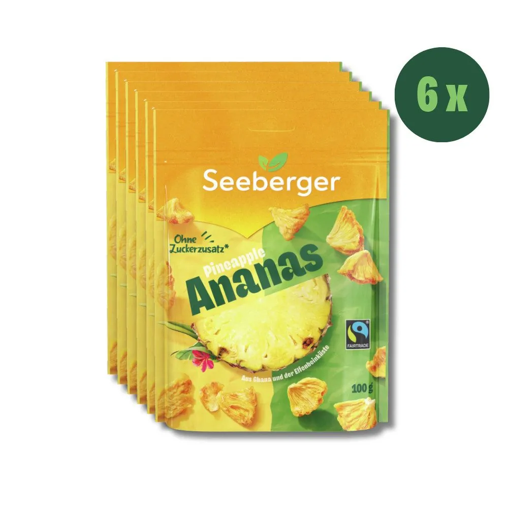 Seeberger Trockenfrüchte Ananas ungezuckert, fairtrade, 6×100 g
