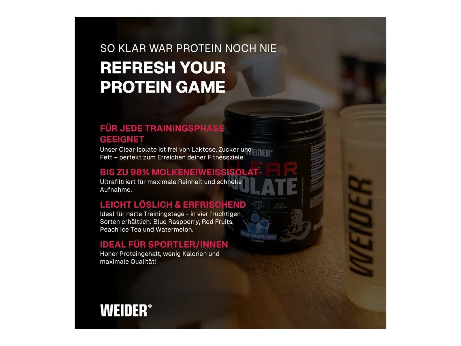 Weider Clear Isolate Pulver, erfrischender Geschmack, 86% Proteinanteil, laktosefrei 3