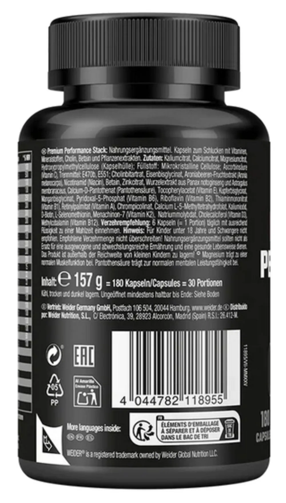 Weider Premium Performance Stack, hochwertige Mikronährstoffe, 180 Kapseln 3