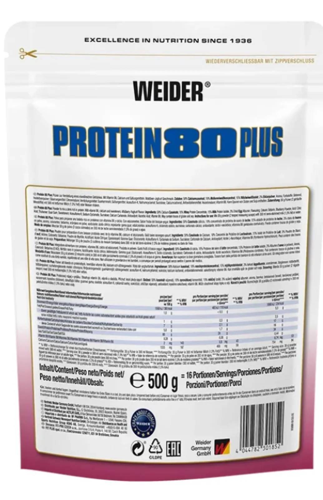 Weider Protein 80 Plus 500g Pulver, Hoher Eiweißgehalt, Wenig Fett und Zucker 2