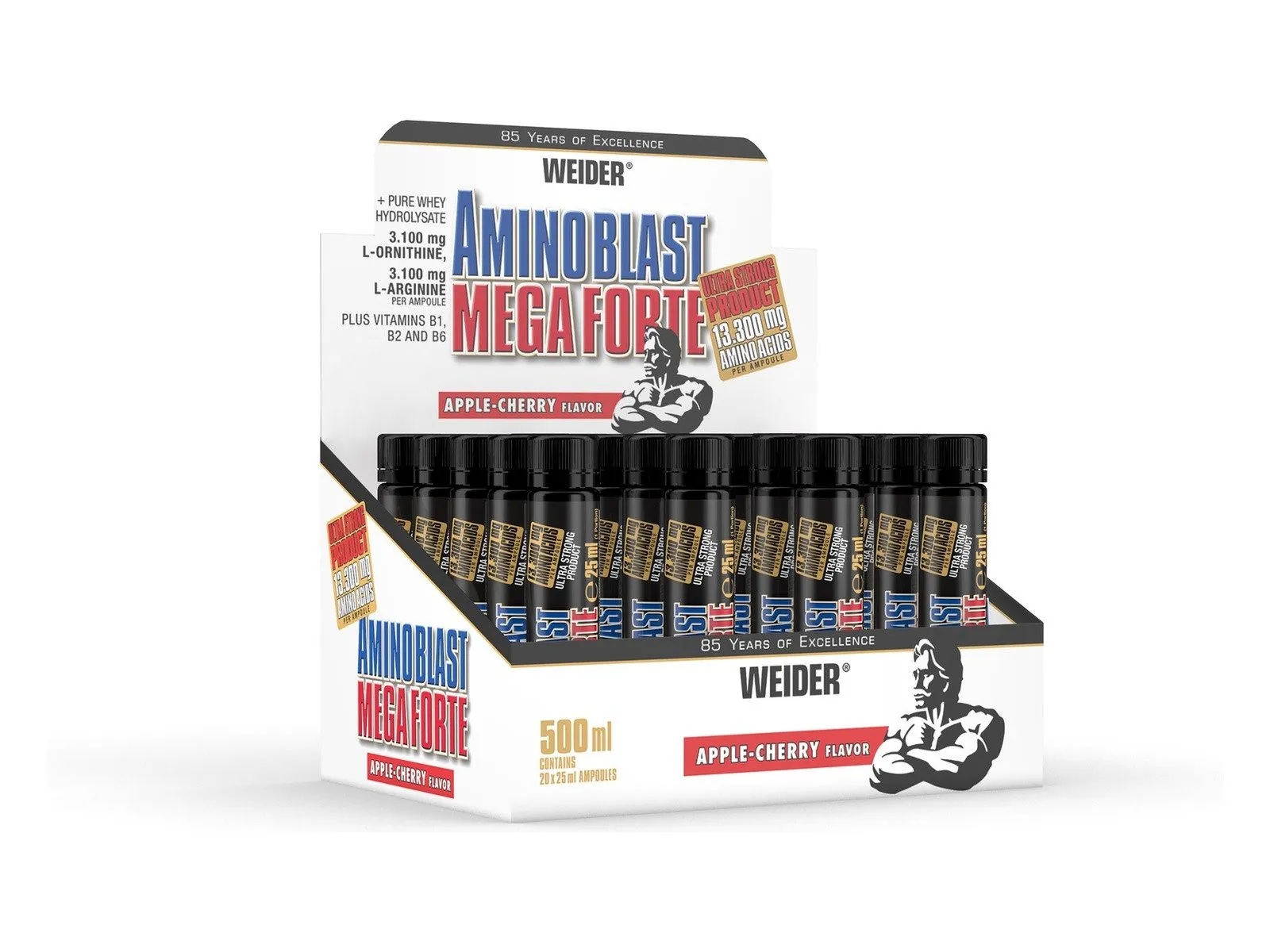 Weider Amino Blast Mega Forte Flüssigkeit, schnelle Aminosäureversorgung, 13,6 g Protein pro Ampulle