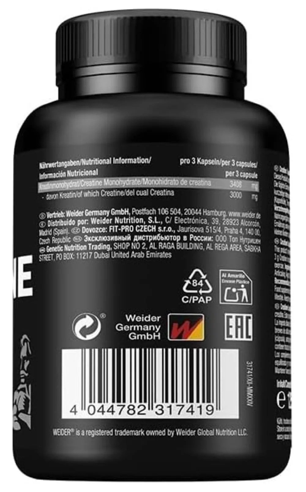 Weider Creatine Capsules, 3 g Kreatin pro Portion, Hochwertiges Creapure 3