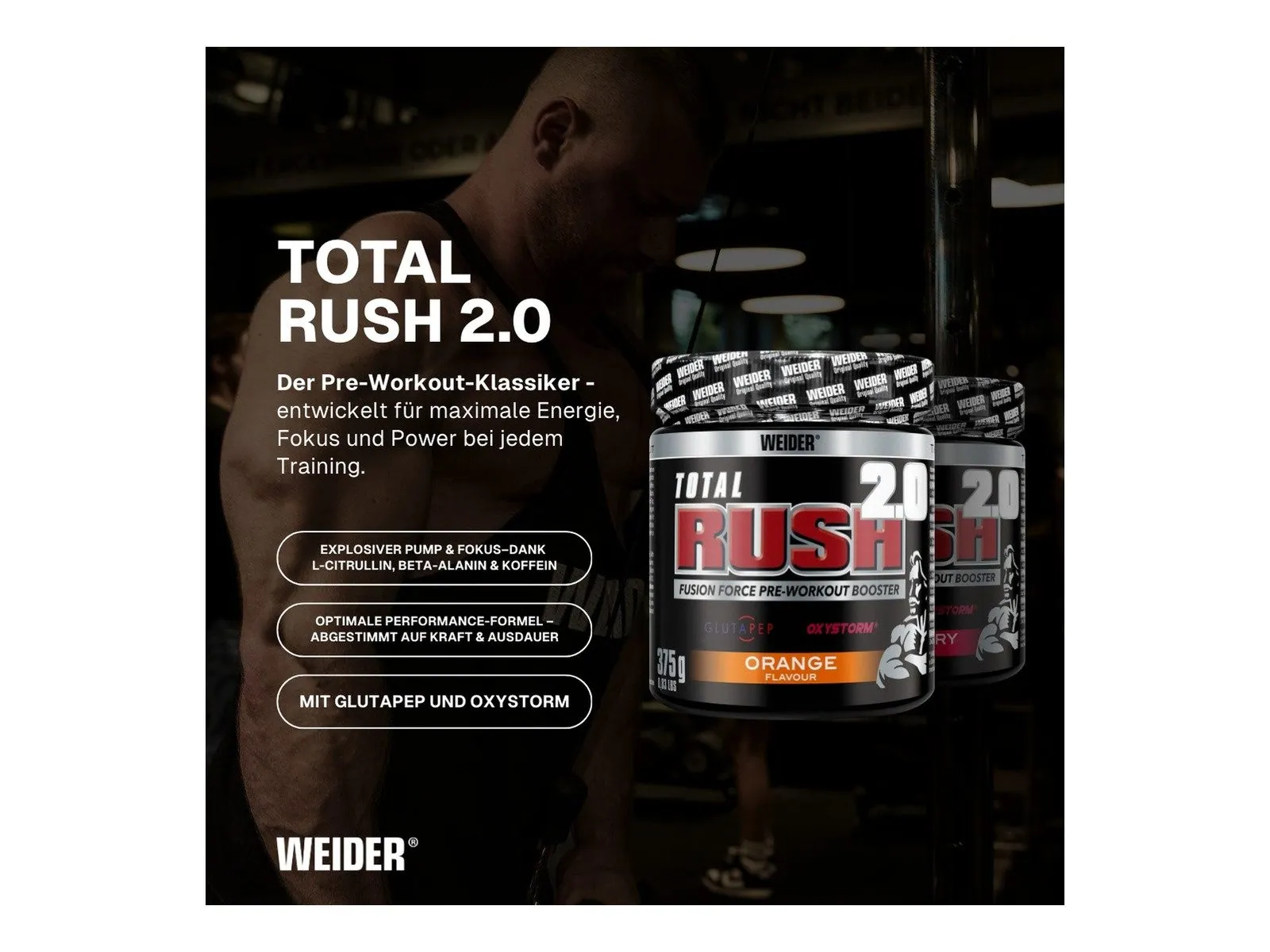 Weider Total Rush 2.0 Pulver, hochdosierter Pre-Workout Booster, 200 mg Koffein, Aminosäuren, Kreatin 2