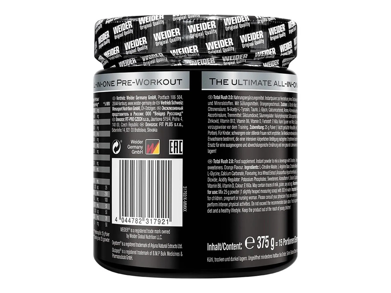 Weider Total Rush 2.0 Pulver, hochdosierter Pre-Workout Booster, 200 mg Koffein, Aminosäuren, Kreatin 4