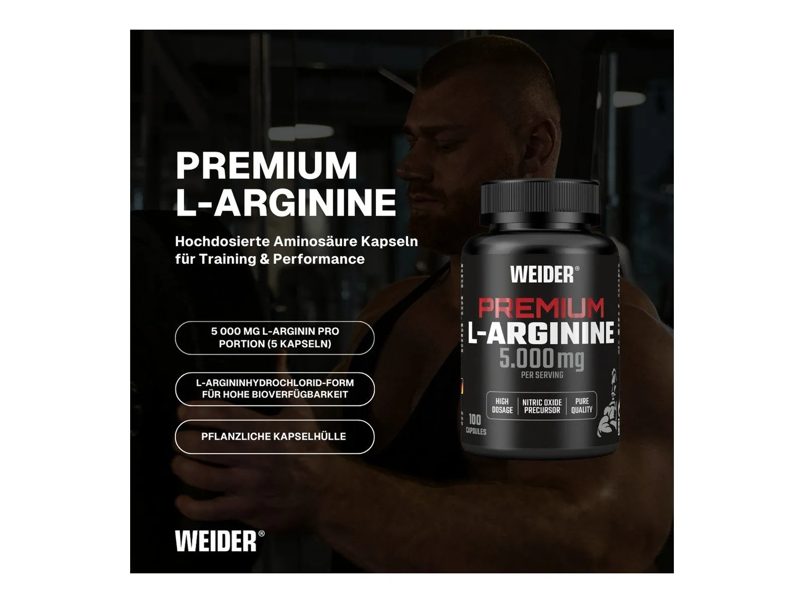 Weider L-Arginine Caps, hochdosierte Aminosäure, pflanzliche Kapselhülle 2