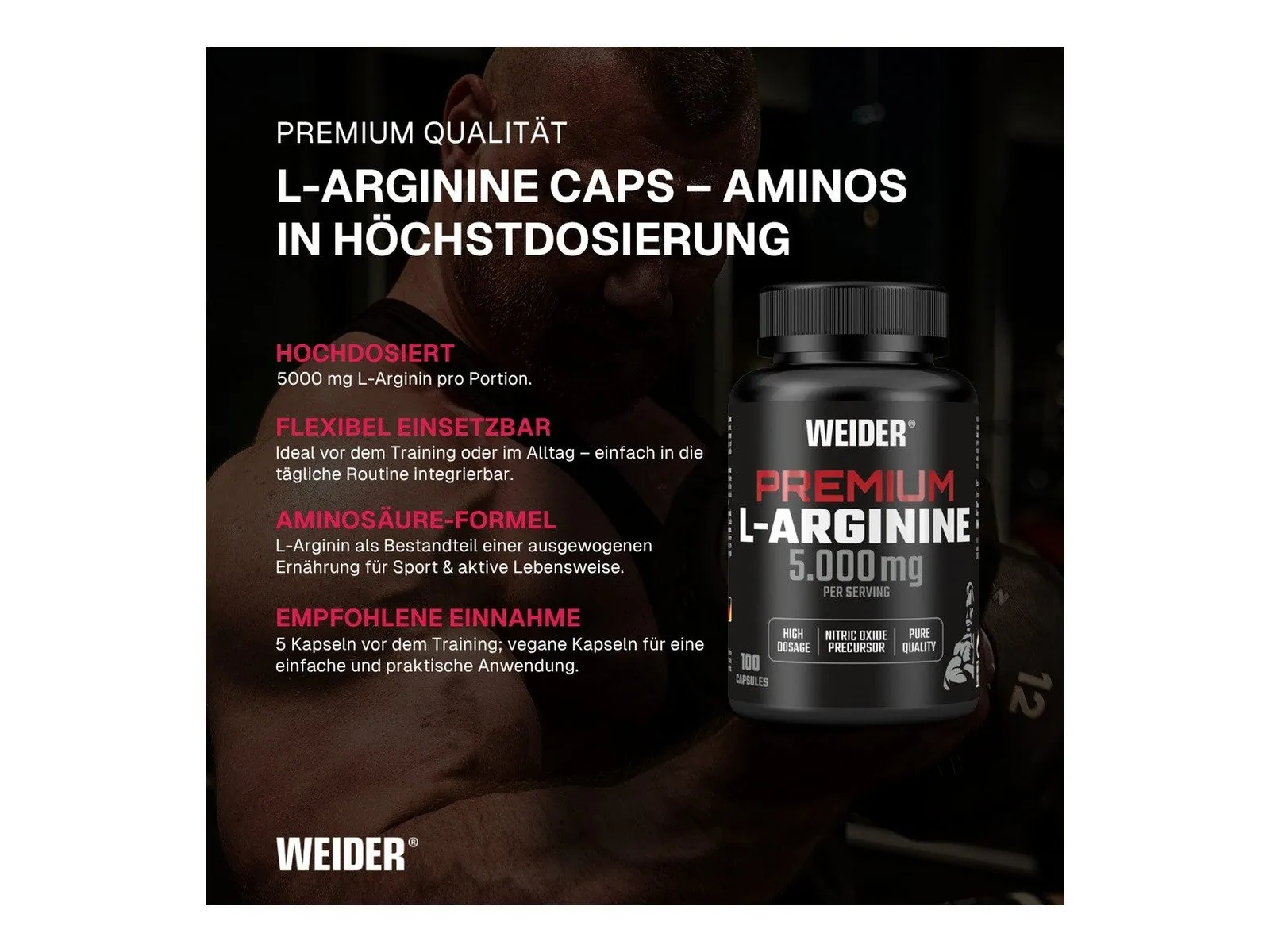 Weider L-Arginine Caps, hochdosierte Aminosäure, pflanzliche Kapselhülle 3