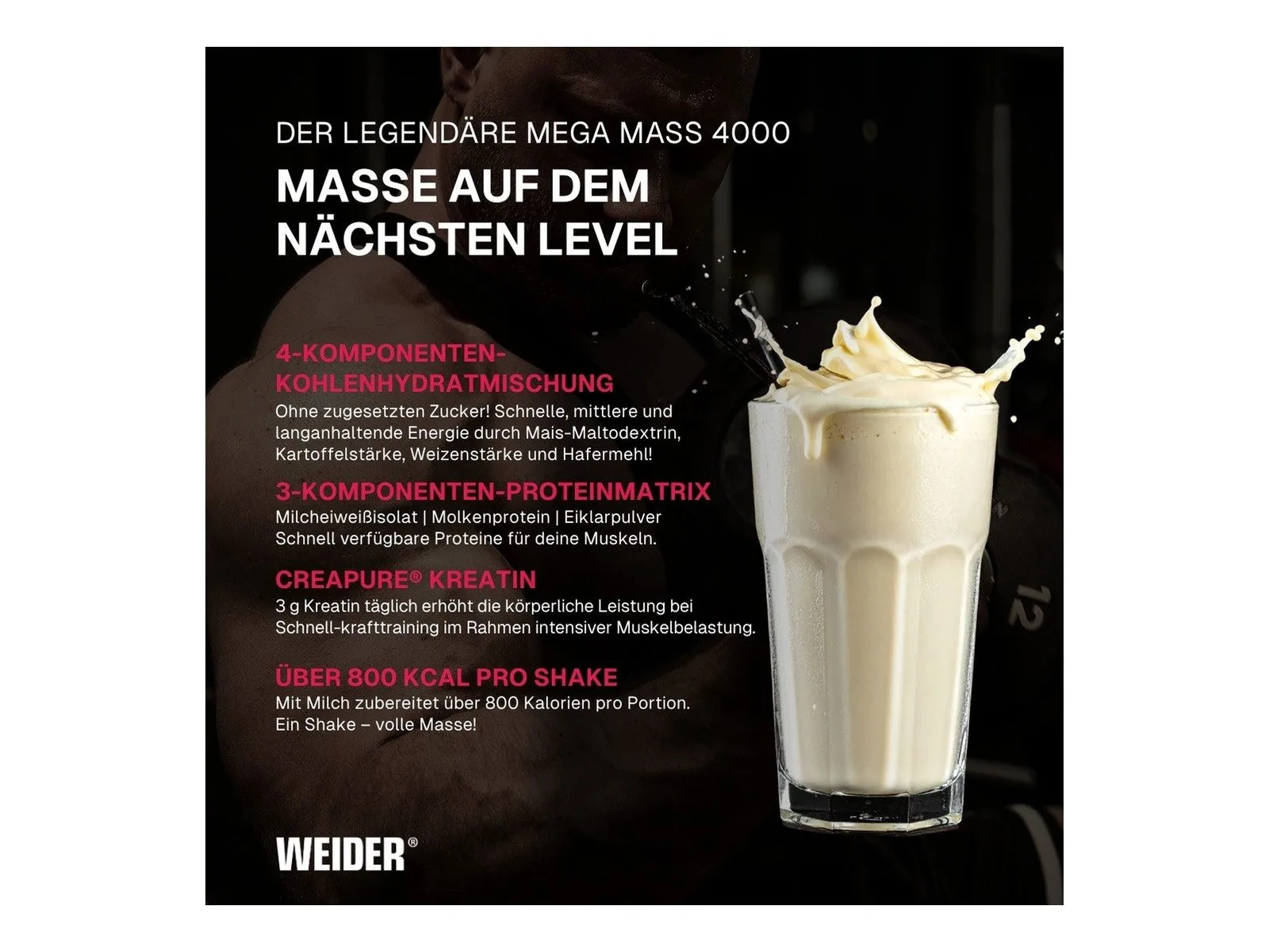 Weider Mega Mass 4000 Pulver, eiweißreich, Weight Gainer 3