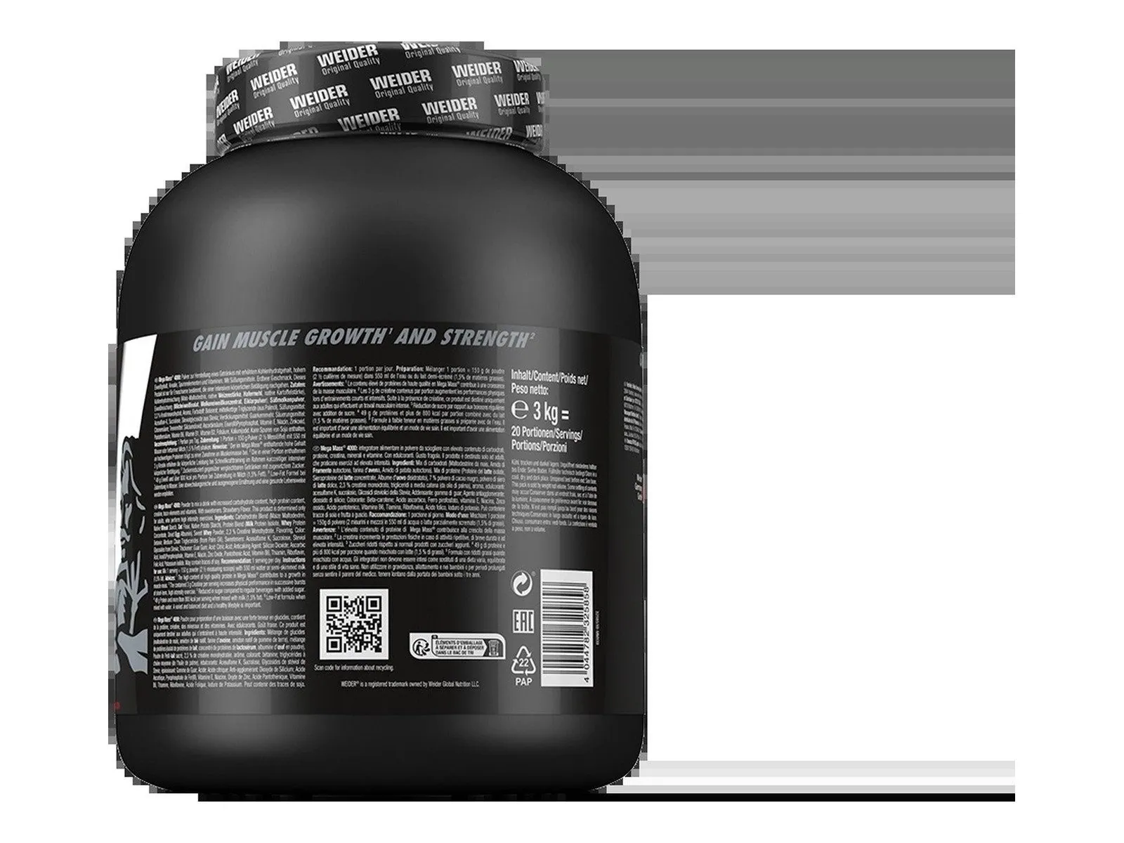 Weider Mega Mass 4000 Pulver, eiweißreich, Weight Gainer 4