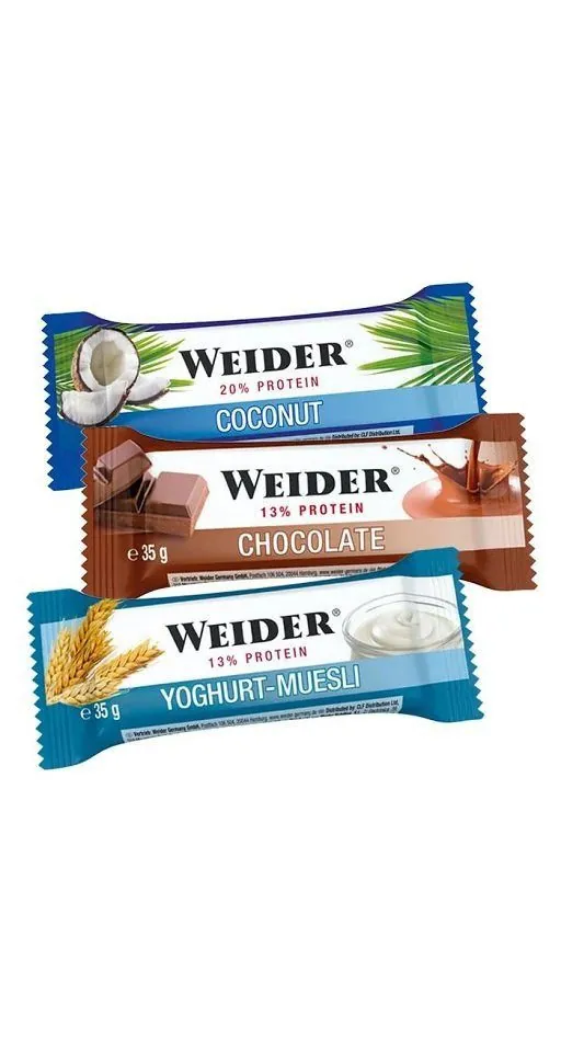 Weider BAR Schokoladenriegel, 24 x 35 g, Proteinreicher Snack
